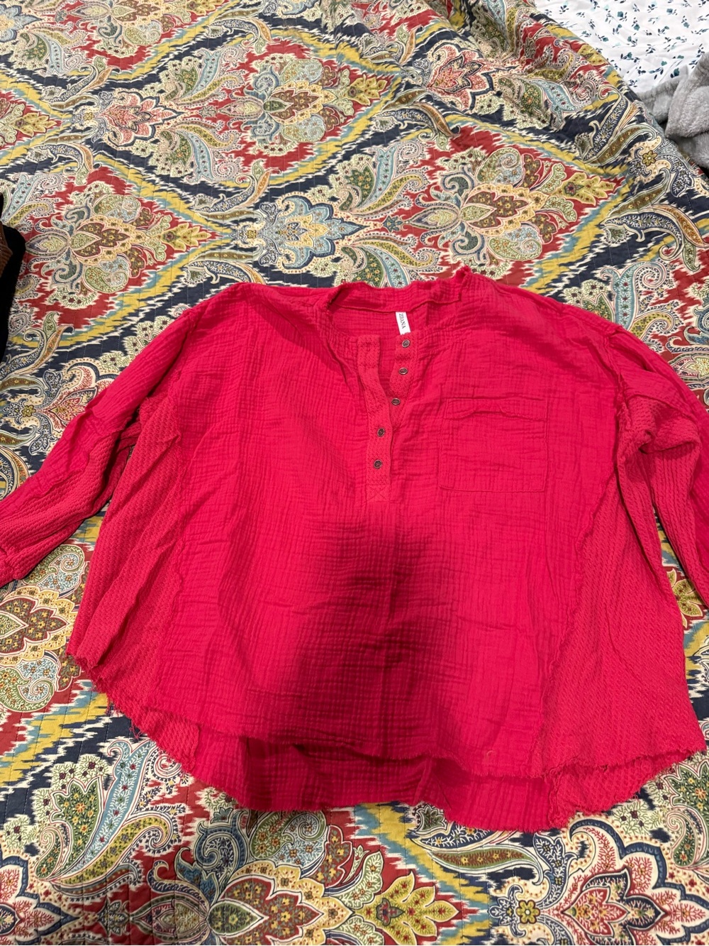 Pink Women's Button Henley Top